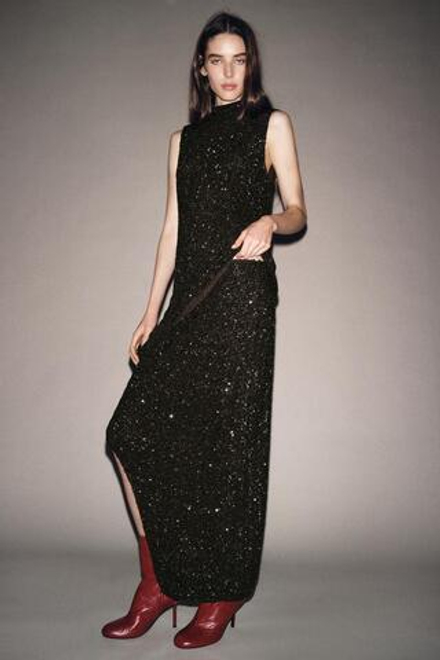 ZARA ЮБКА АСИММЕТРИЧНОГО КРОЯ С ПАЙЕТКАМИ — ZW COLLECTION, КОРИЧНЕВЫЙ