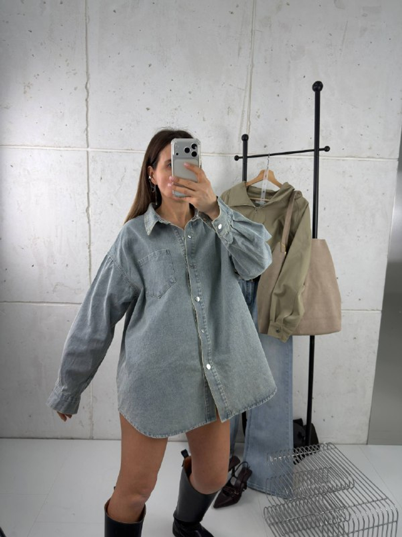 Рубашка джинсовая женская артикул 1377-1 цвет "голубо-зелёный"