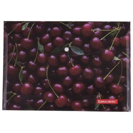 Папка-конверт на кнопке А4, Brauberg Вишня, 160мкм