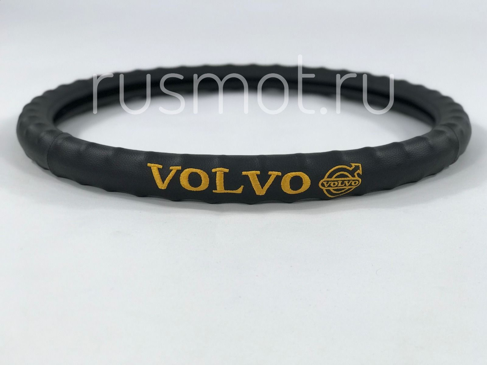 Оплетка на руль 44-46 круглая КОЖА с вышивкой цвет черный Volvo