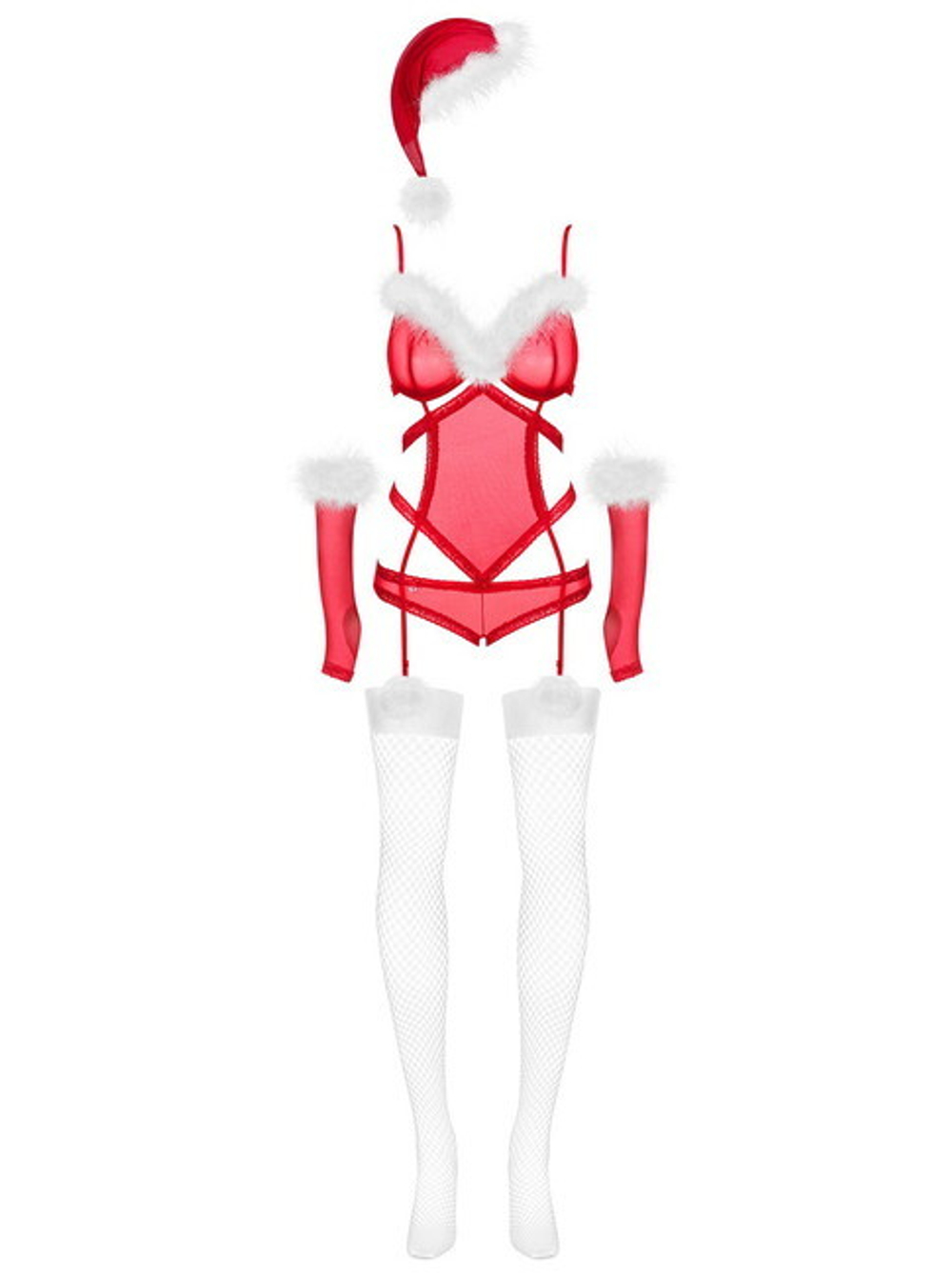 Прозрачный комплект с пушком Merrily Suit LXL (46-48) (Цвет: красный с белым)