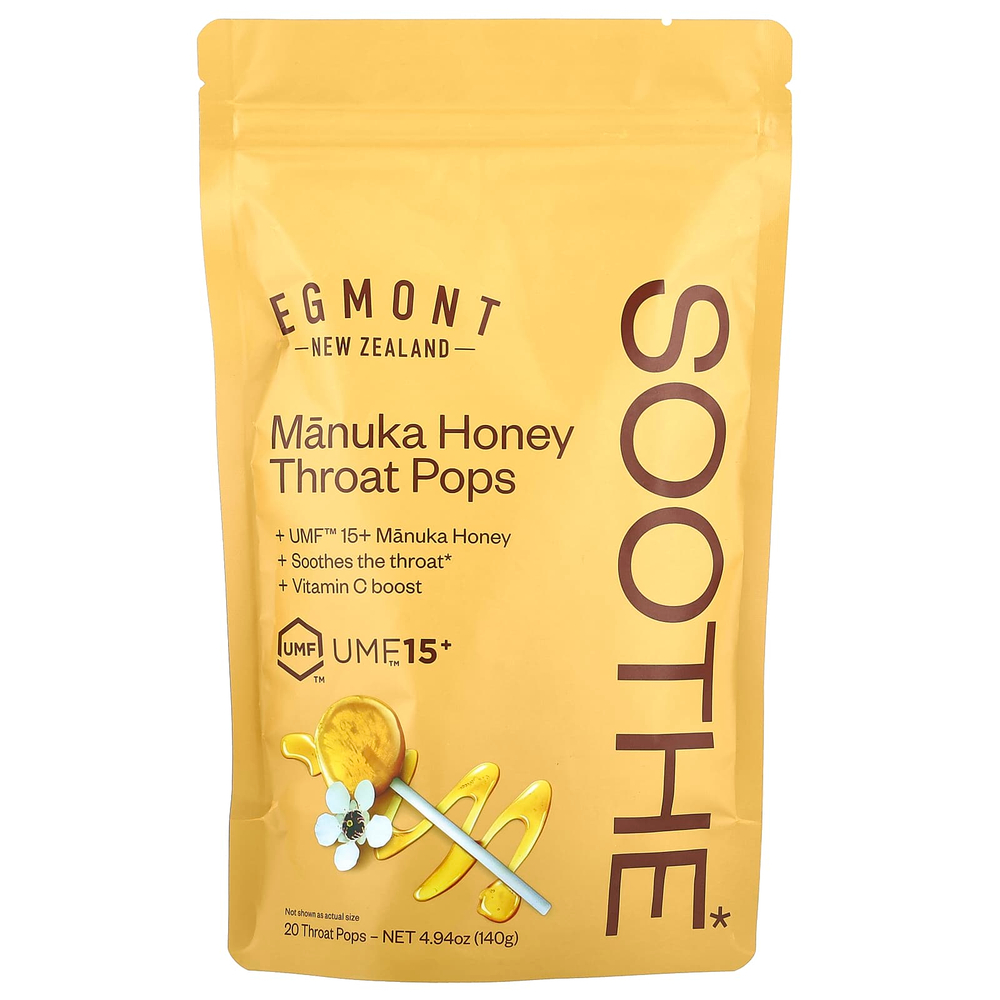Egmont Honey, Manuka Honey Throat Pops, UMF ™ 15+, 20 леденцов, 140 г (4,94 унции)