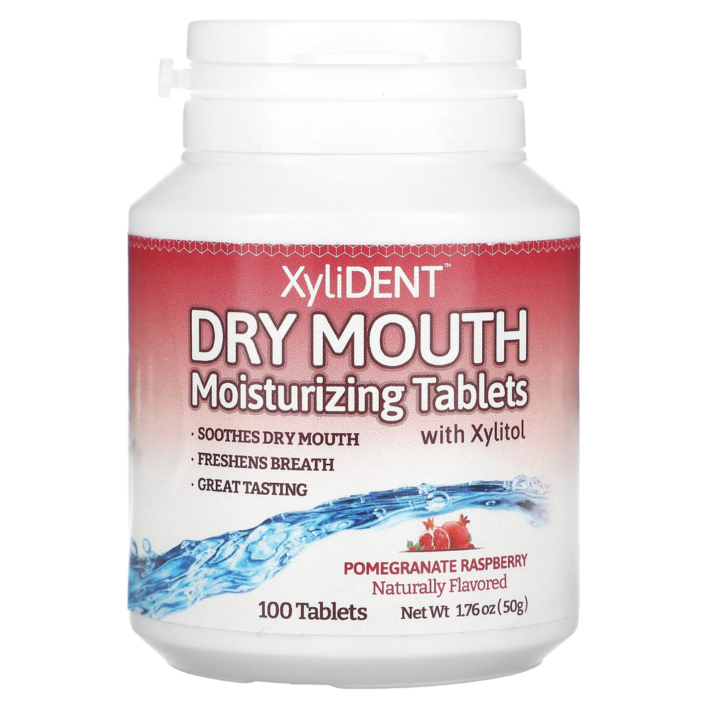 XyliDENT, Dry Mouth, увлажняющие таблетки с ксилитолом, гранат и малина, 100 таблеток