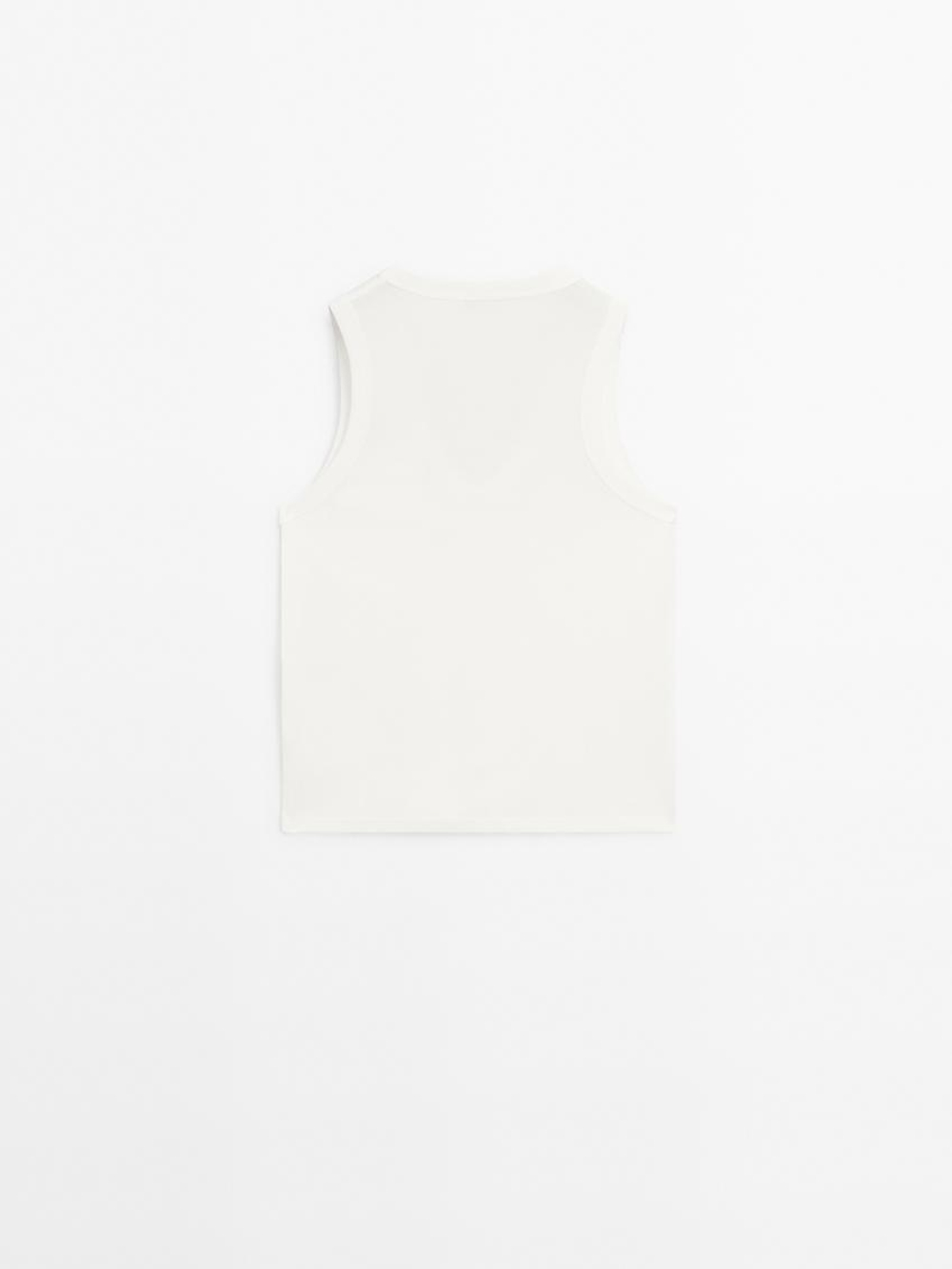 Massimo Dutti Футболка из мерсеризованного хлопка без рукавов, натуральный, кремовый