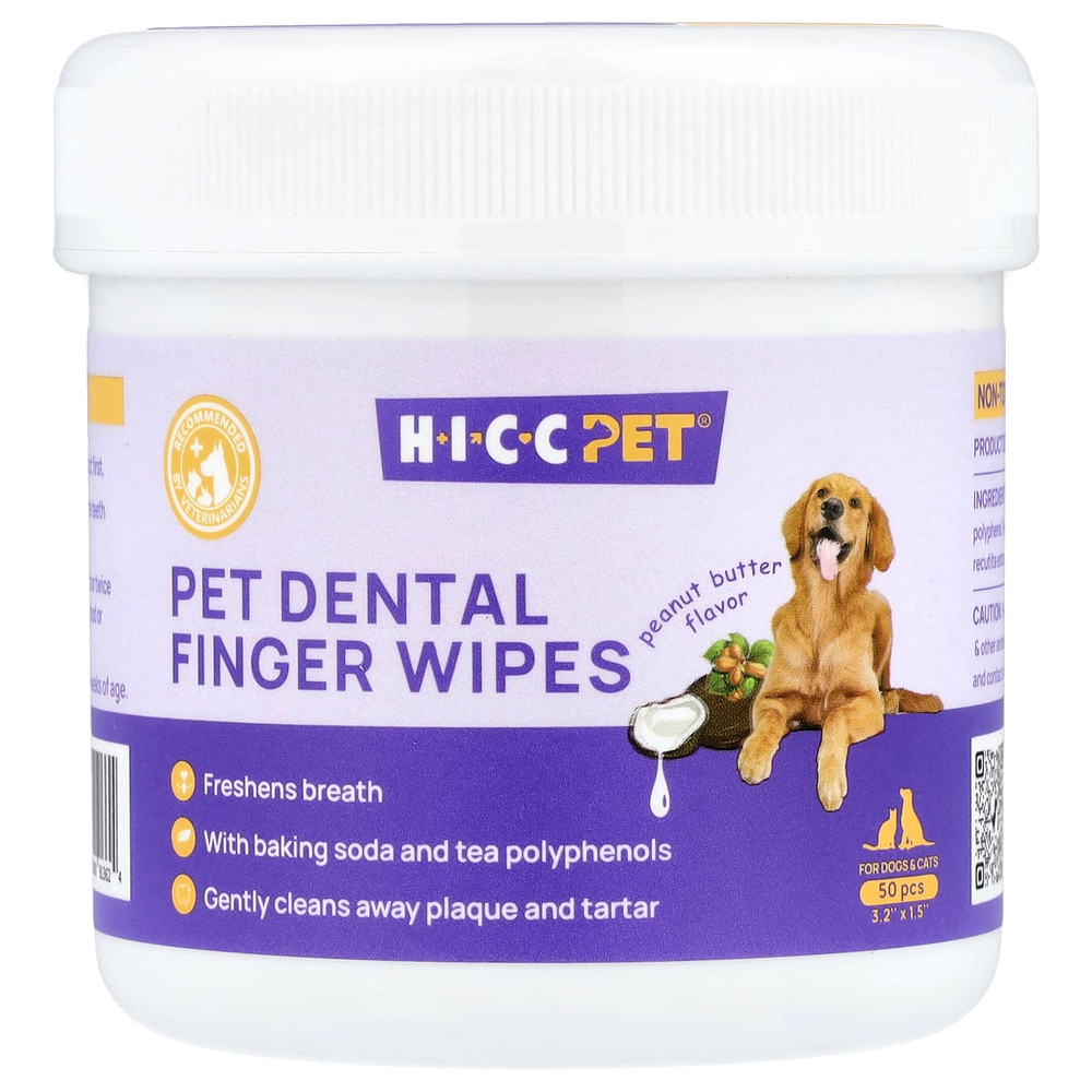 HICC Pet, салфетки для зубов, для собак и кошек, арахисовое масло, 50 шт.