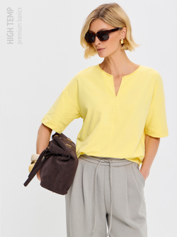 Плотная футболка из футера 2-нитки с V-вырезом HIGH TEMP