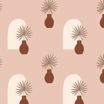 Ветки пальмы в вазах. Palm branches in vases