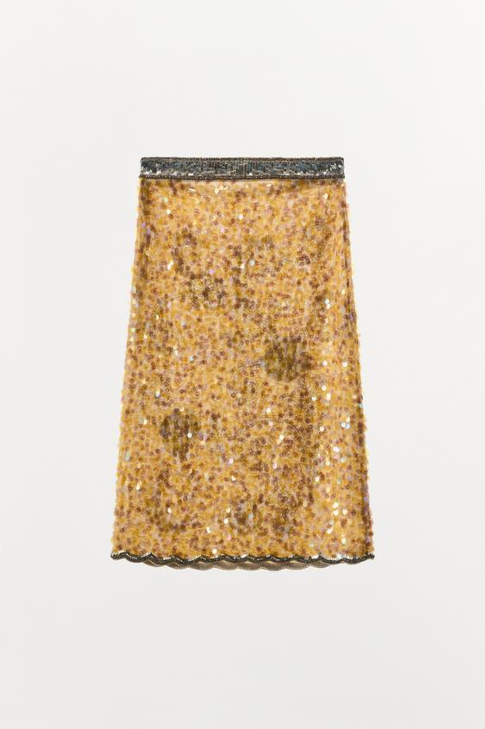 ZARA ЮБКА С ВЫШИВКОЙ И БУСИНАМИ — LIMITED EDITION, ЖЕЛТЫЙ