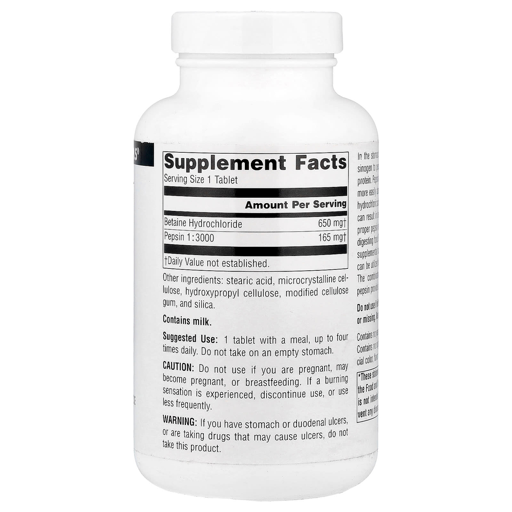 Source Naturals, бетаин гидрохлорид, 650 мг, 180 таблеток