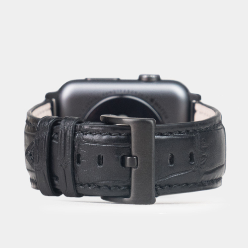 Ремешок для Apple Watch 44/45/46 mm из кожи аллигатора, черного цвета