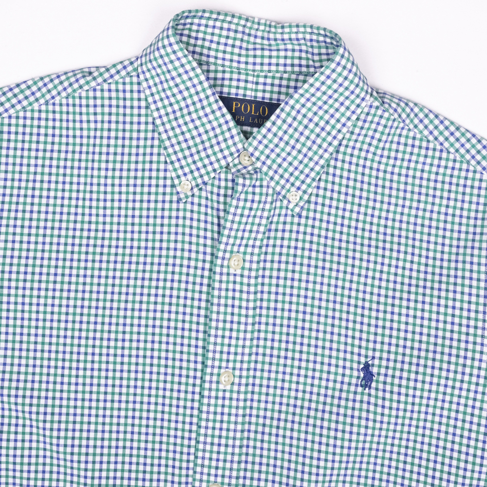 Классическая рубашка Polo Ralph Lauren в сине-зеленую клетку, М