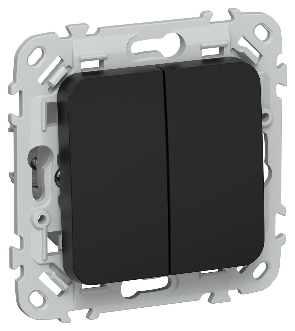 FLITE Выключатель 2-клавишный проходной 10А ВС62-1-0-ФлЧ черный IEK