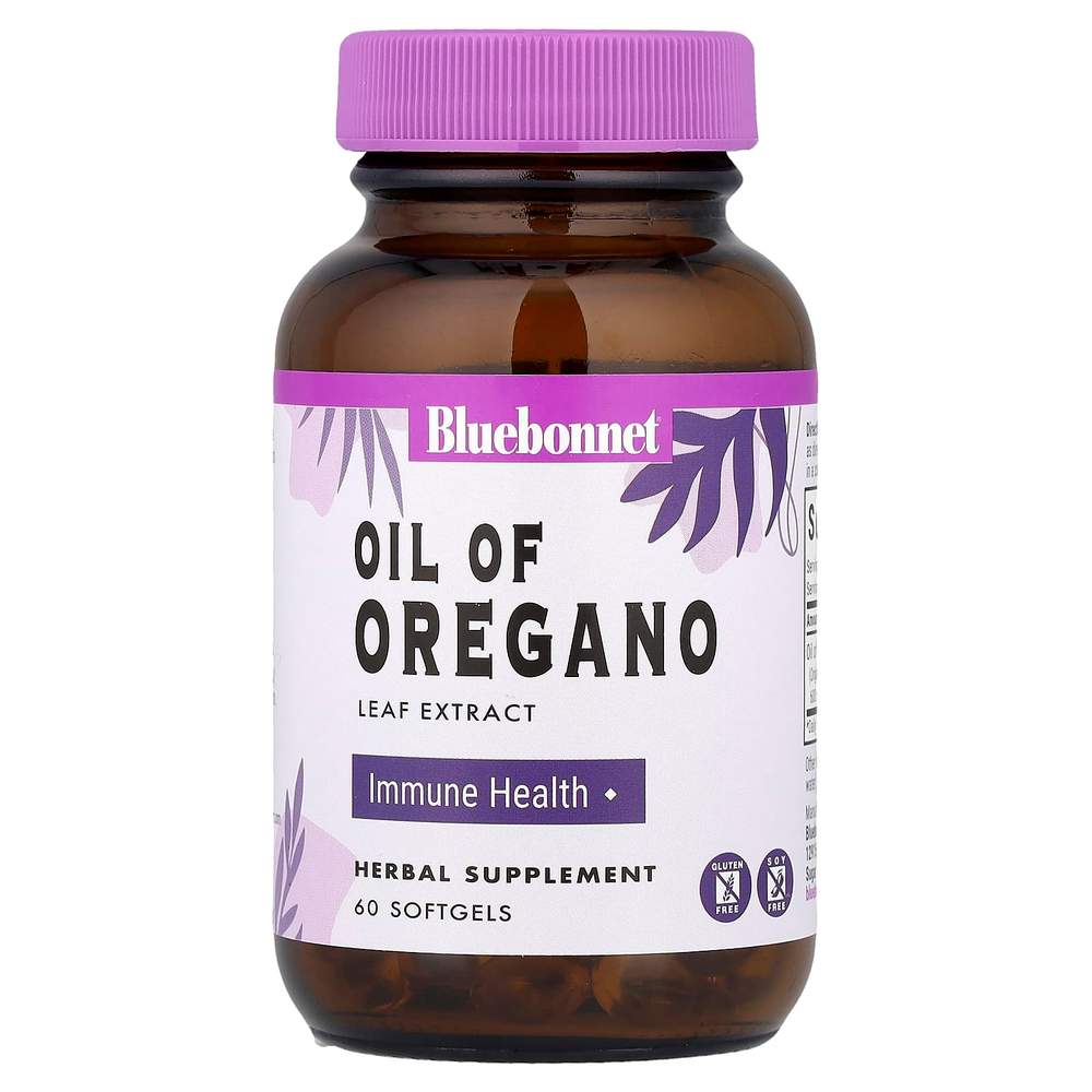 Bluebonnet Nutrition, масло орегано, экстракт листьев, 60 капсул (150 мг в каждой)