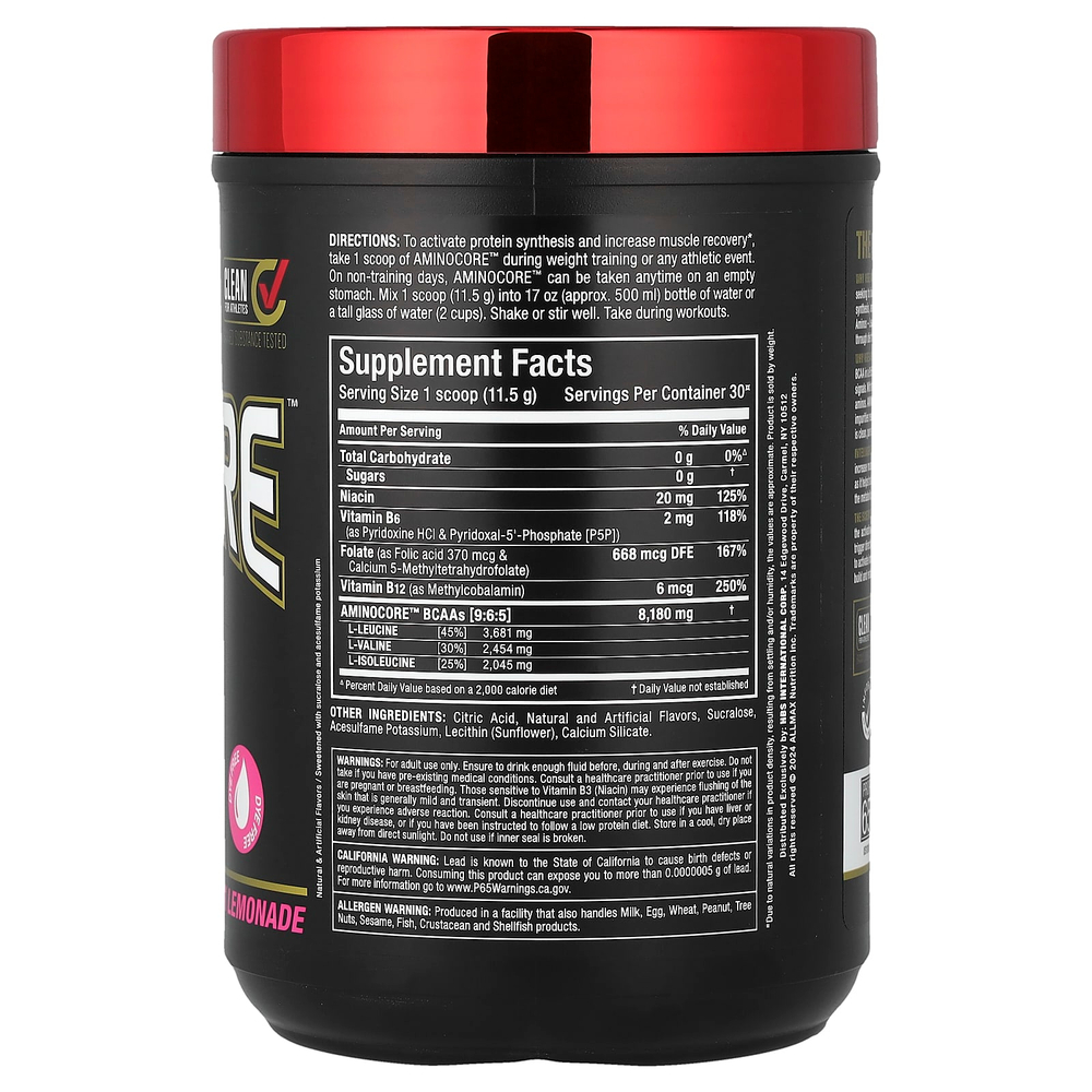 ALLMAX, BCAA AMINOCORE™, со вкусом розового лимонада, 345 г (0,76 фунта)