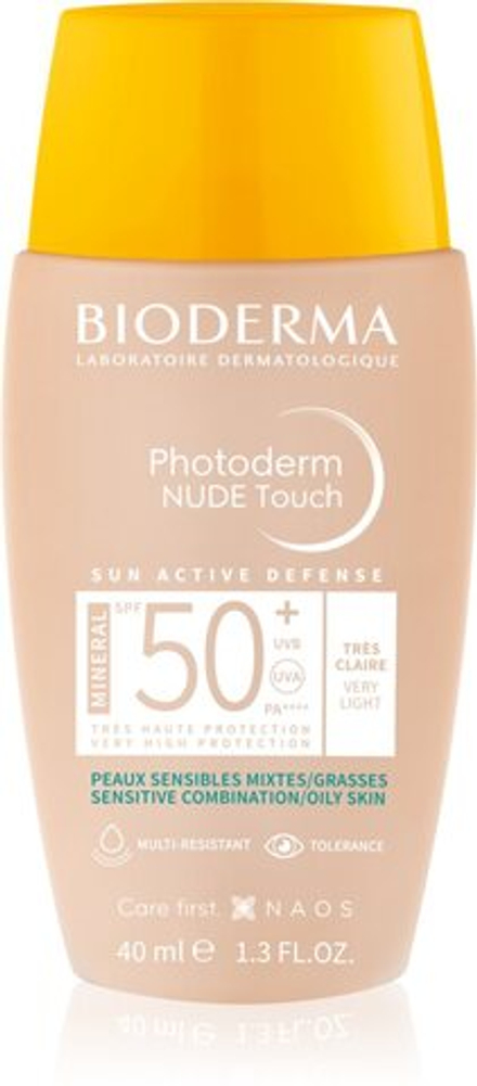 Bioderma Photoderm Nude Touch - минеральный флюид для загара лица SPF 50+ /  Very light 40  ml  / GTIN 3701129803455