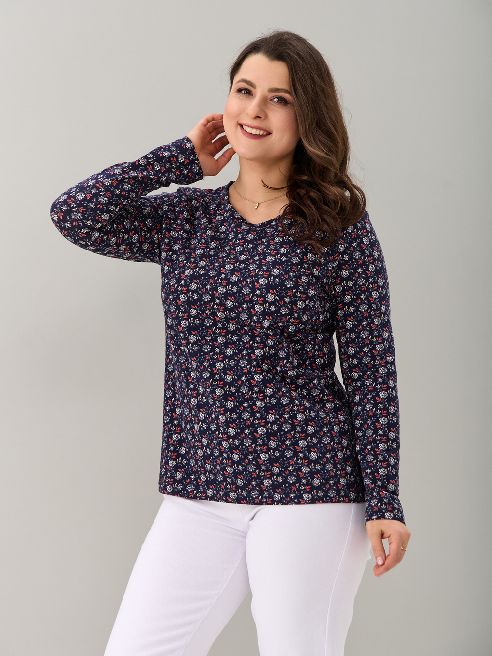 Лонгслив ЛНкл-081/синий-краснаяветочка