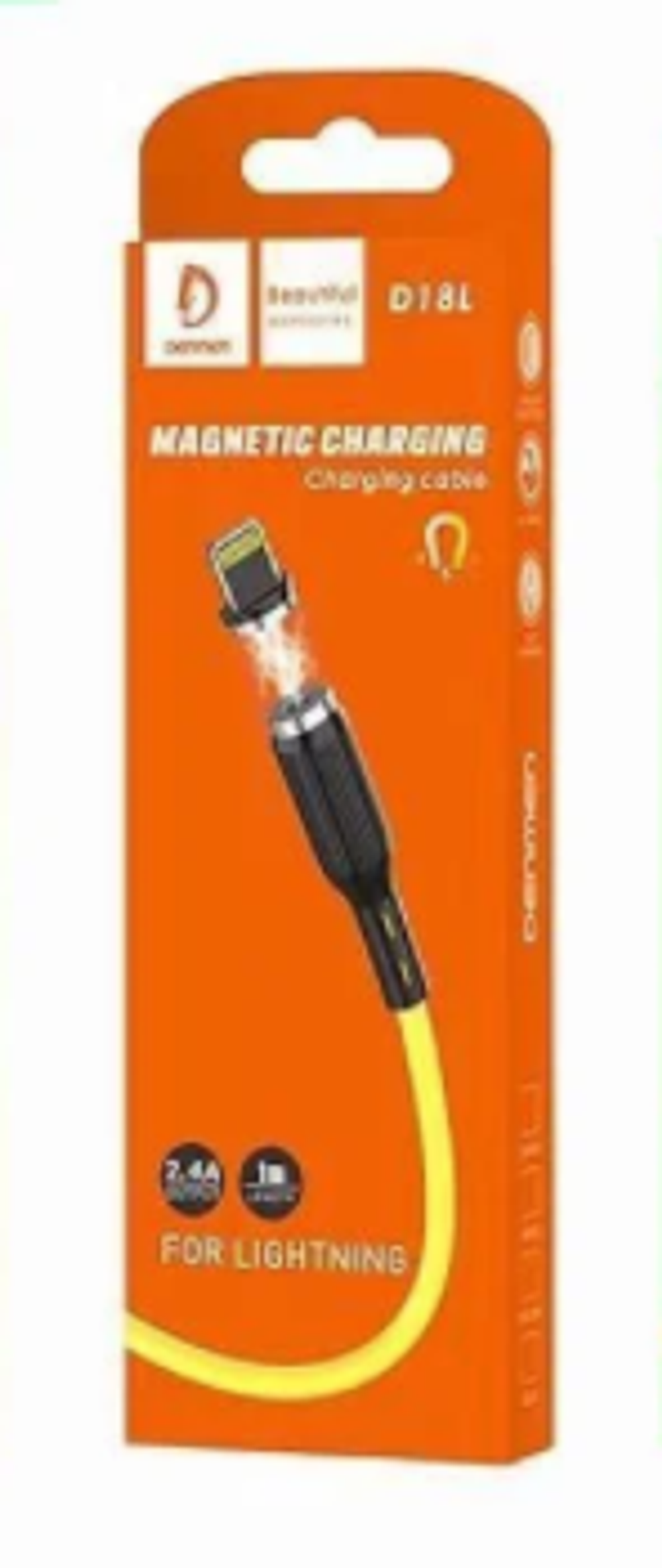 Кабель DENMEN D18L USB-Lightning 2.4A 1м магнитный PVC Yellow