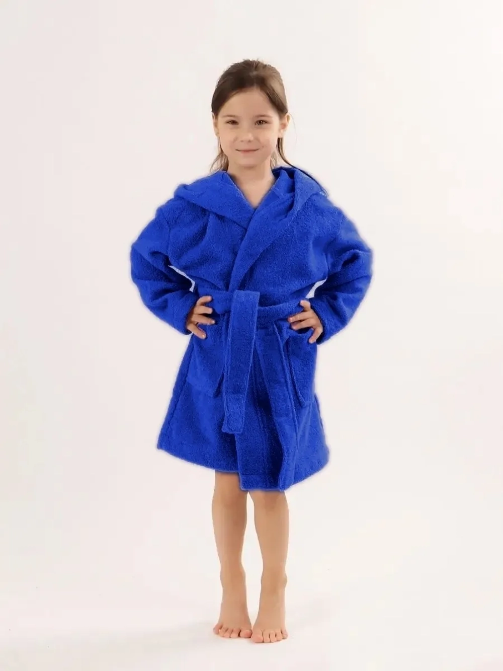 Халат детский махровый "Элит" с капюшоном, цвет: 706-Ярко-синий