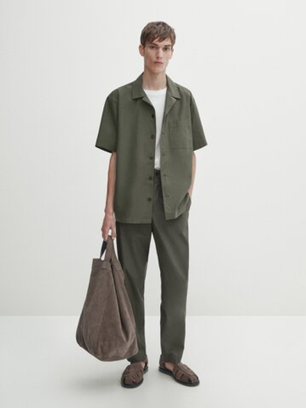 Massimo Dutti Зауженные брюки из 100% хлопка, зеленый