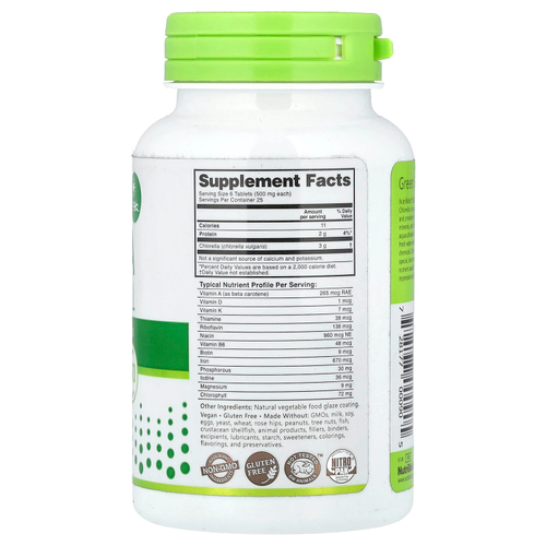 NutriBiotic, Super Greens, хлорелла, 150 веганских таблеток (500 мг в 1 таблетке)