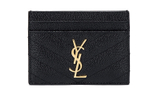 SAINT LAURENT CASSANDRE Grain Embossed Cow Leather Card Holder Card Holder Regular Women"s Black