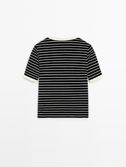 Massimo Dutti Футболка с коротким рукавом и контрастными полосками, черный