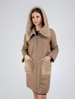 Дубленка натуральная с капюшоном длинная Турция
