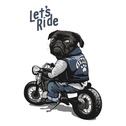 принт с мопсом Lets ride белый