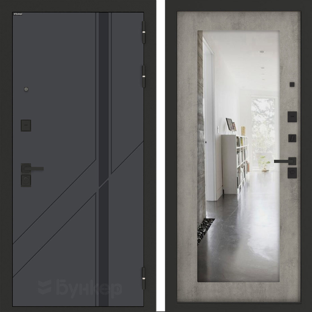 Входная дверь Бункер BN-12 - 18 Зеркало Бетон светлый