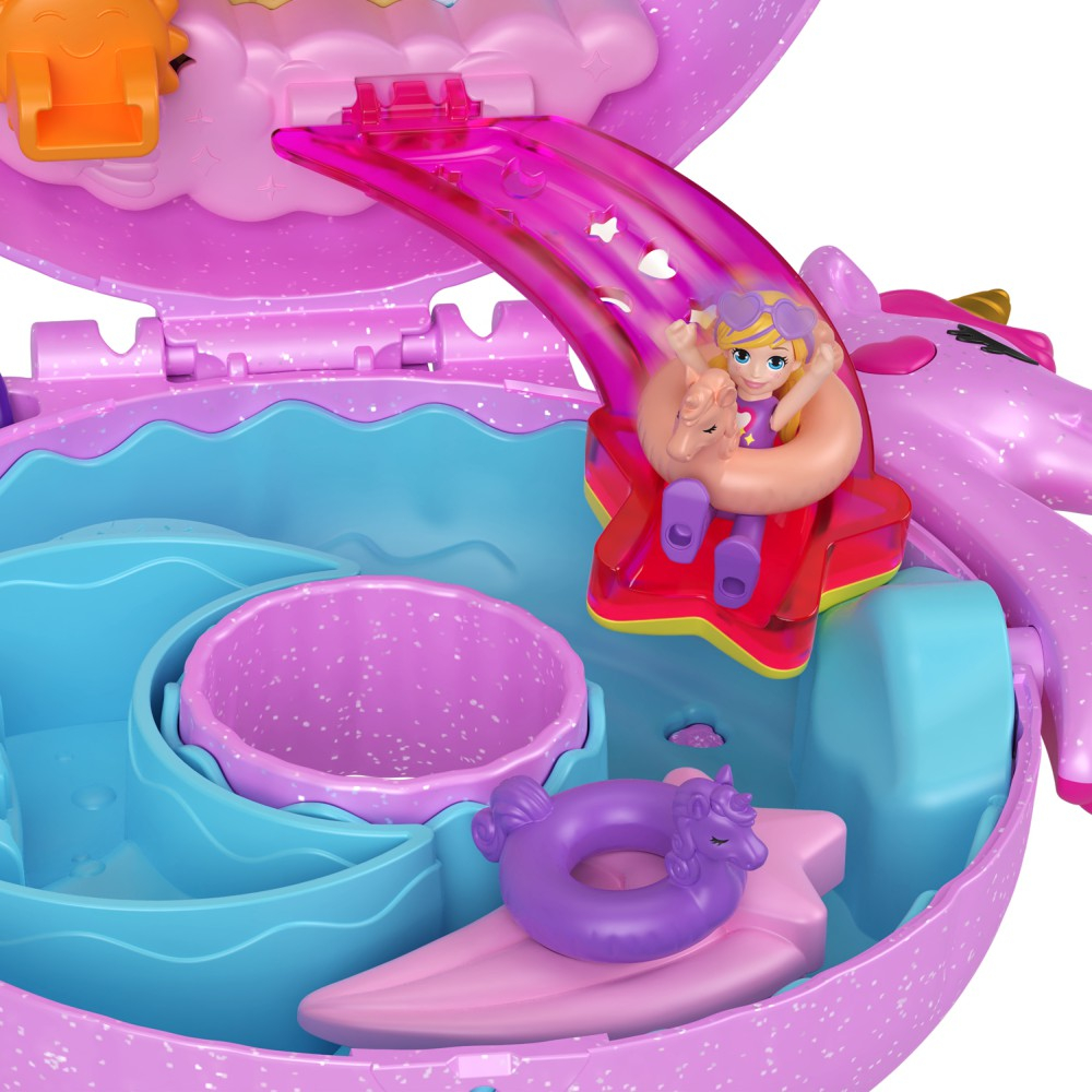 Polly Pocket - Бассейн единорога Компактный набор 2 куклы + аксессуары HKV34
