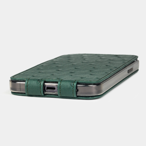 Чехол для iPhone 14 Pro из кожи страуса, зеленого цвета