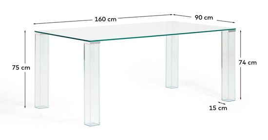 Стол Adularia из прозрачного закаленного стекла 160 x 90 см