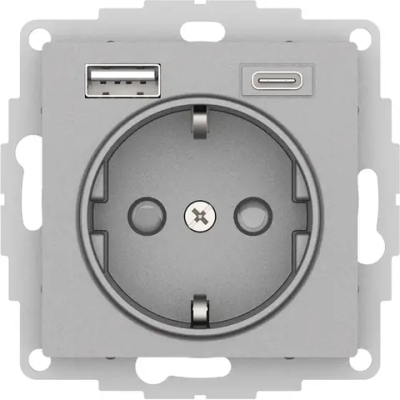 ATLASDESIGN РОЗЕТКА 16А c 2 USB A+C, 5В/2,4А/3,0А, 2х5В/1,5А, механизм, АЛЮМИНИЙ