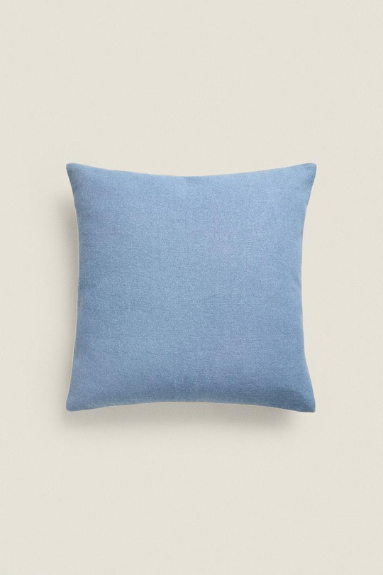 ZARA HOME ОДНОТОННЫЙ ХЛОПКОВЫЙ ЧЕХОЛ ДЛЯ ДЕКОРАТИВНОЙ ПОДУШКИ, ГОЛУБОЙ