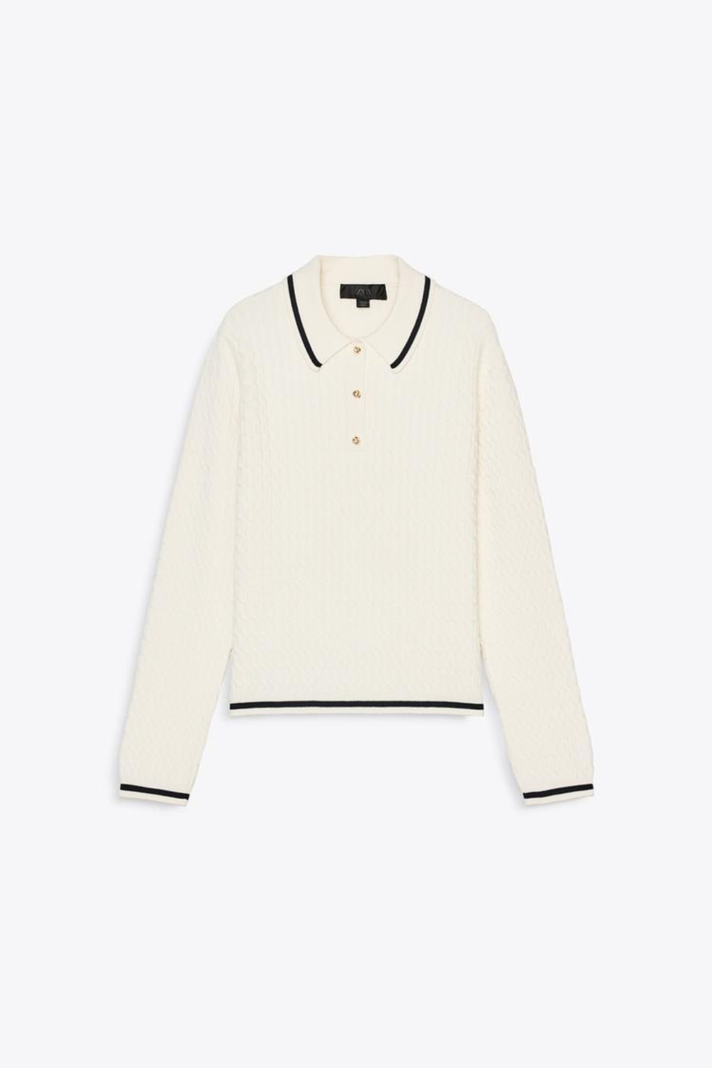 ZARA СВИТЕР ПОЛО С УЗОРОМ «КОСЫ», ЭКРЮ/ТЕМНО-СИНИЙ