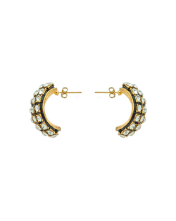 Серьги полукруг, черная эмаль и цирконии