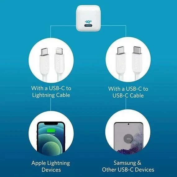 Комплект A2633 Anker Nano 20W + кабель Anker 310 USB-C to Lightning Nylon Cable 0,9m (white)