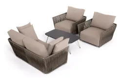 "Форли" лаунж-зона 4-местная плетеная из роупа (веревки), каркас алюминиевый светло-серый, роуп серо-коричневый