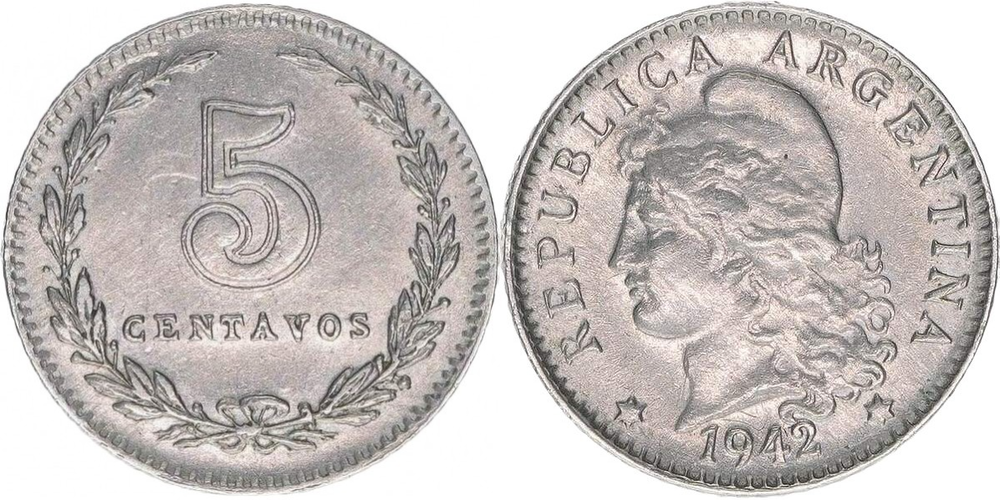 Аргентина 5 сентаво, 1896 - 1942 Свобода XF