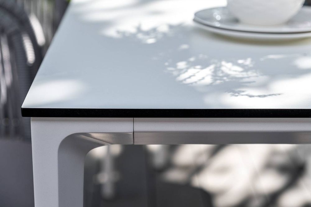 "Малага" обеденная группа на 6 персон со стульями "Марсель", каркас белый, роуп светло-серый