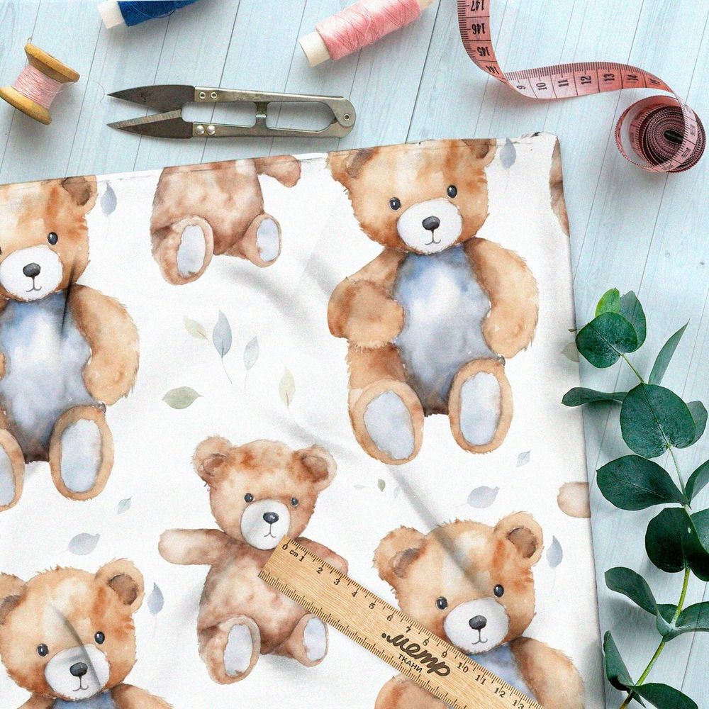 Ткань премиум сатин игрушечные акварельные медведи