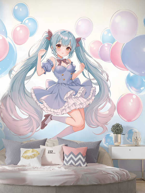 3D Фотообои девушка и шарики