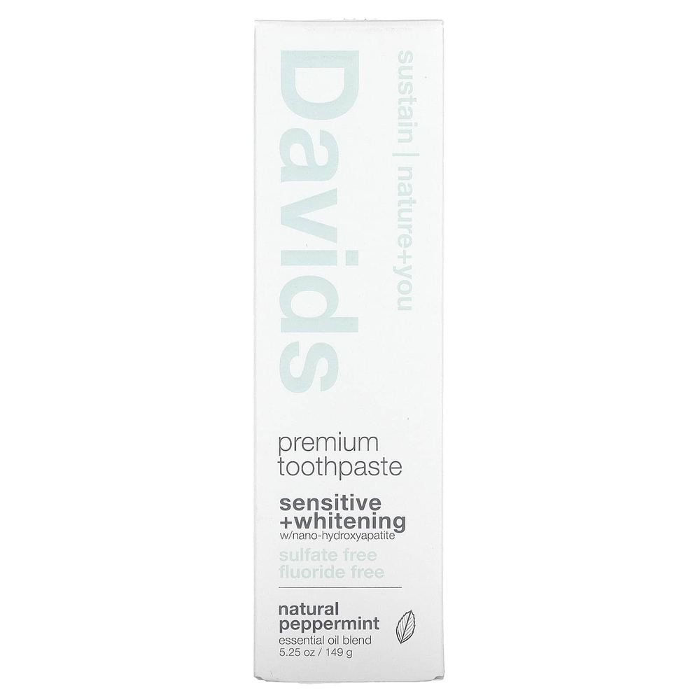 Davids, Premium Toothpaste, Sensitive + Whitening, натуральная перечная мята, 149 г (5,25 унции)