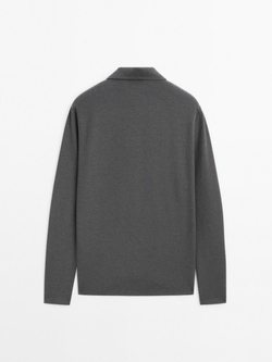 Massimo Dutti Поло с пуговицами, серый меланж