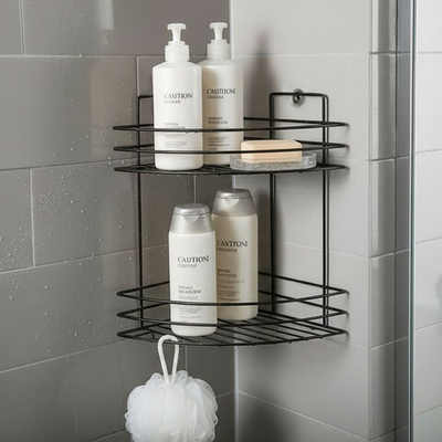 Полка угловая 2-х ярусная 21*21*28,5см черная, ПУ-2Ч