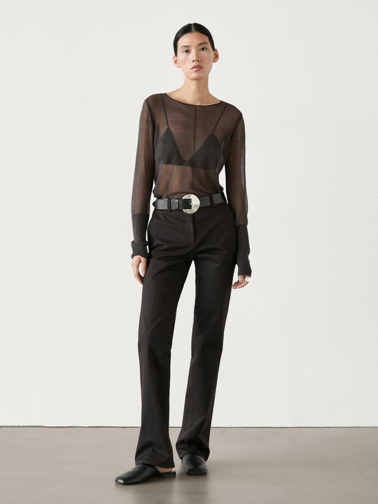 Massimo Dutti Расклешенные брюки облегающего кроя с низкой посадкой, шоколадный