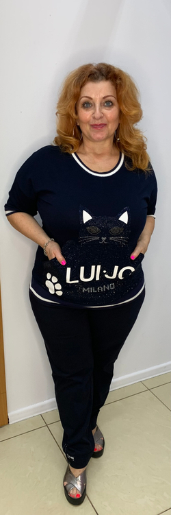 Темно-синий джемпер со стразовым кармашком "кенгуру"