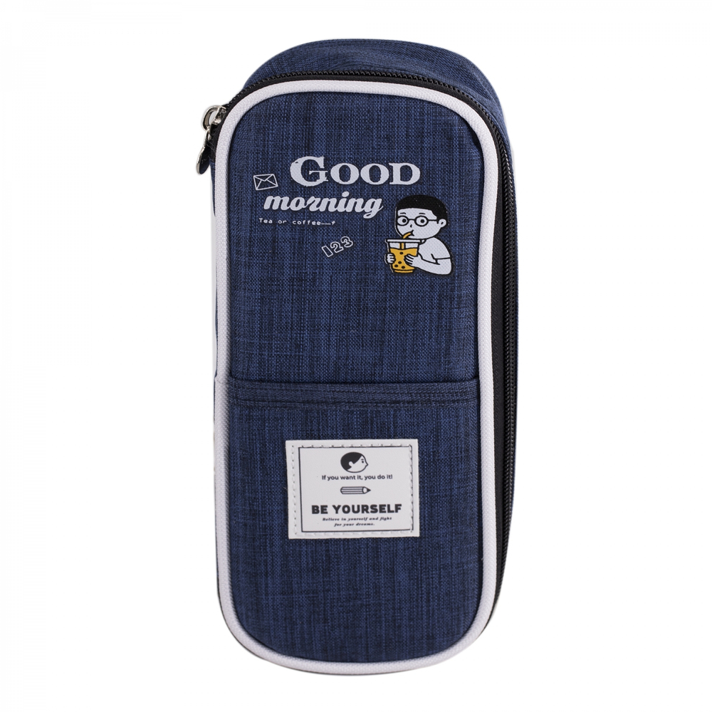 Пенал - косметичка Alingar, ткань, молния, 1 откидная планка, боковой мини-карман, 215 х 75 х 40 мм, "BE YOURSELF", микс (черн, синий, серый)