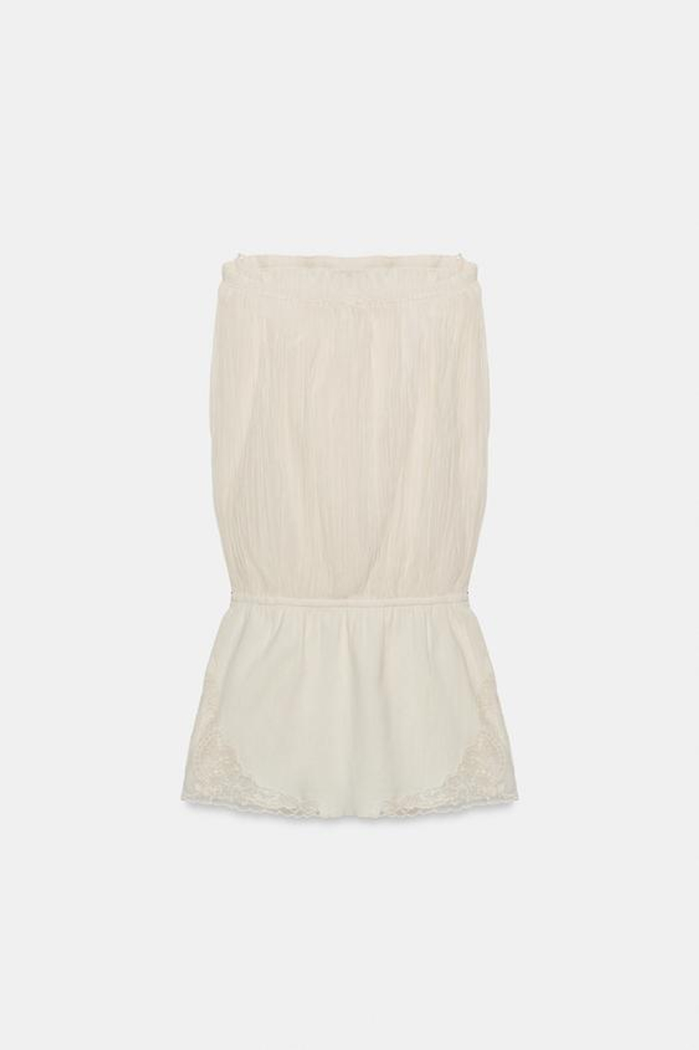 ZARA ПЛАТЬЕ БЕЗ БРЕТЕЛЕК ИЗ КОМБИНИРОВАННЫХ ТКАНЕЙ С ВЫШИВКОЙ, ЖЕЛТОВАТО-БЕЛЫЙ