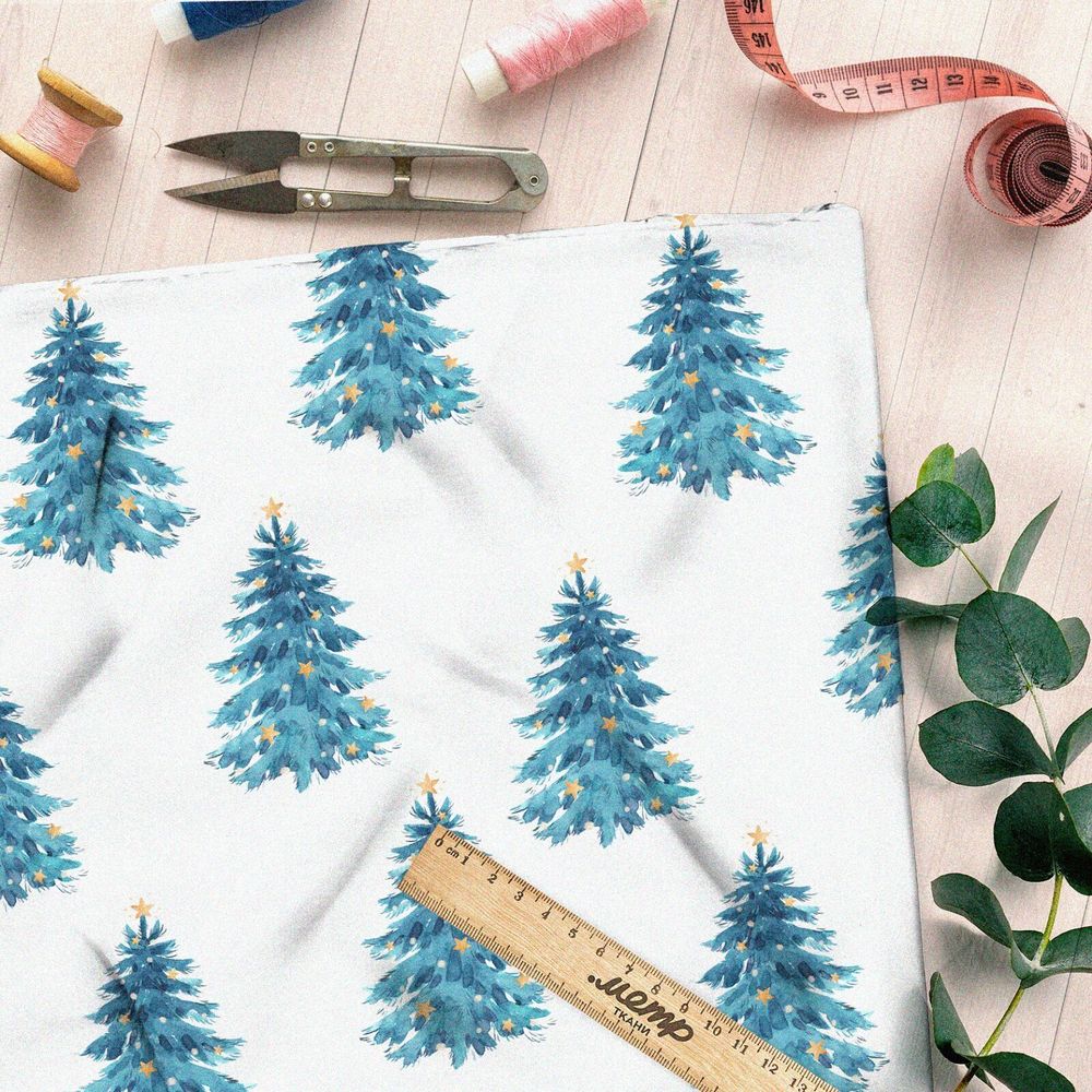 Ткань штапель синие ёлки